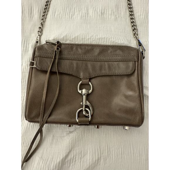 Rebecca Minkoff Mini MAC Leather Crossbody Bag Taupe Silver Hardware - Picture 2 of 14